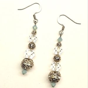 Beaded Aqua and Silver Filigree Beaded Earrings